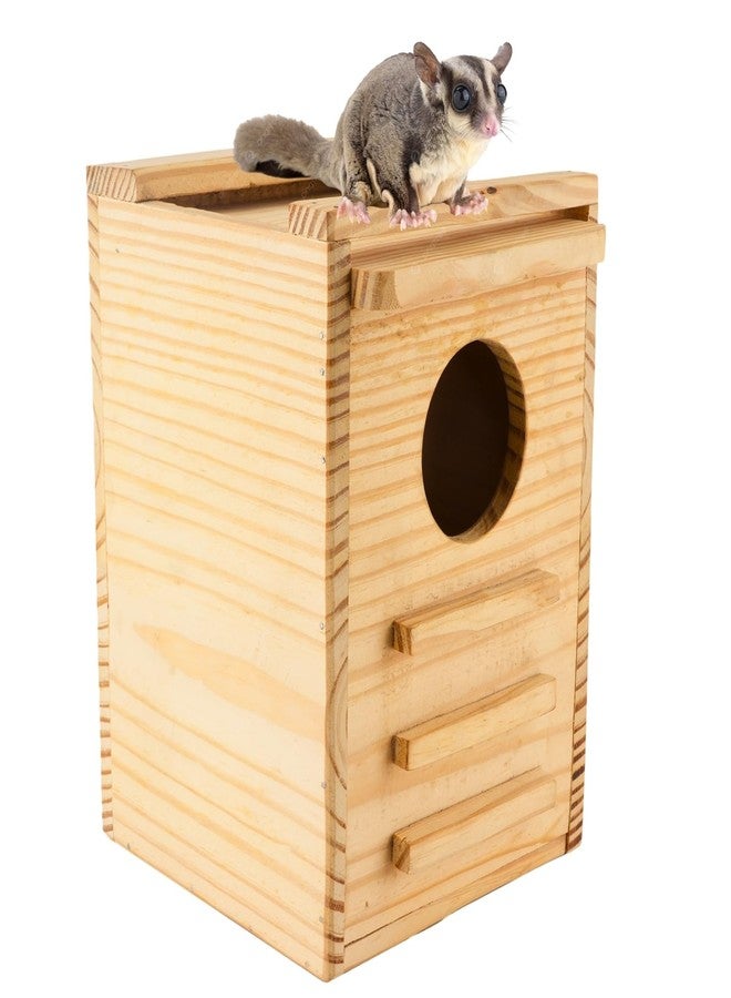 Sage Square Sugar Glider Wooden Hide House - Handcrafted Natural Wood Habitat for Small Pets, Safe, Cozy, Durable, Sugar Gliders, Hamsters, Eco-Friendly, Easy Clean, Enhance Pet’s Comfort & Security - Image 1